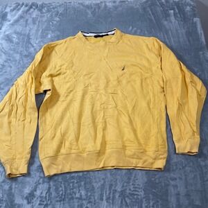 Nautica Mens Large Yellow Crewneck Sweatshirt Fleece Lined Pullover J-Class Logo